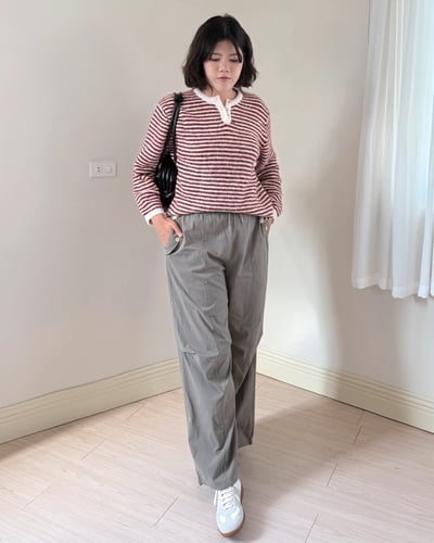 口袋細節鬆緊工裝褲-灰2