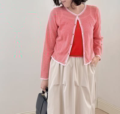 亞麻撞色開襟外套-紅8