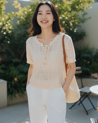 香頌圓領排釦針織衫-杏4