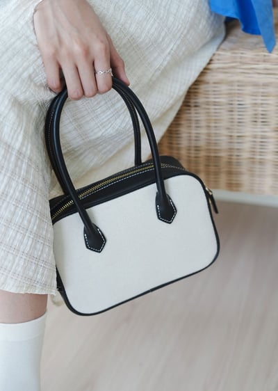 帆布與皮革復古手提包(真皮)1