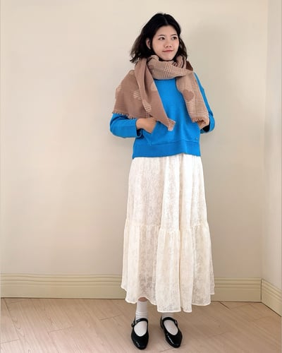 蘇格蘭愛心圍巾-灰粉2