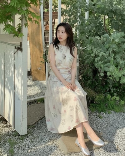 水染花朵綁帶洋裝-杏2