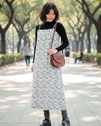 法式穗花吊帶洋裝-灰1