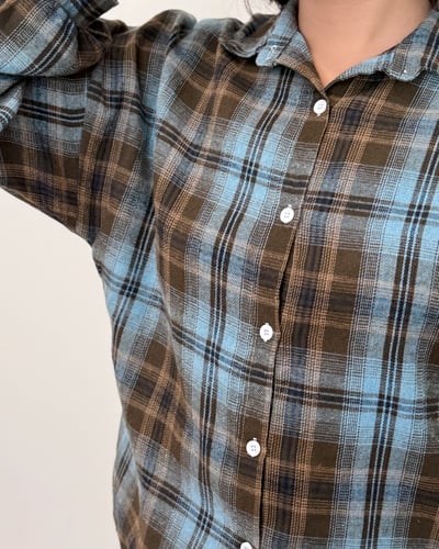 磨毛格紋襯衫-藍咖5
