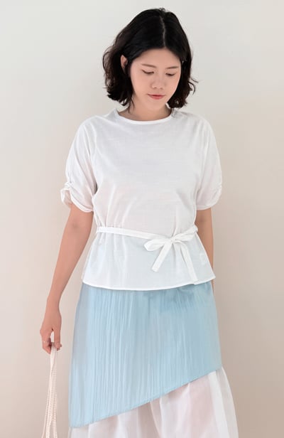 柔霧連袖綁帶上衣-杏2