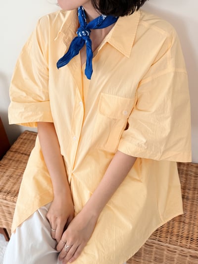 高質感口袋短袖襯衫-黃5