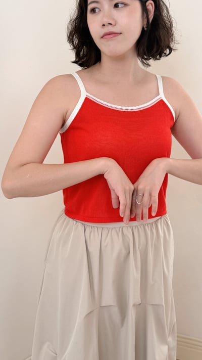 亞麻撞色背心-紅4