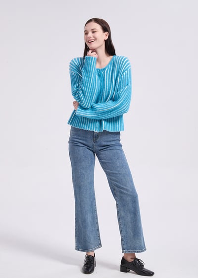 witharch精緻毛毛扣衫-藍7