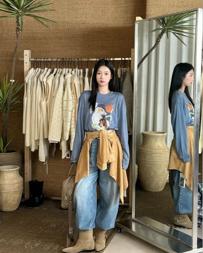 復古狗狗印花tee-藍2