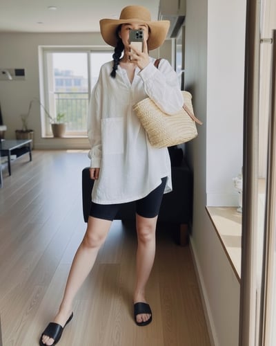 棉麻荷領口袋上衣5