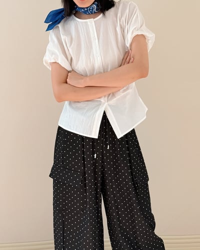 氣質苞袖顯瘦釦衫-杏2