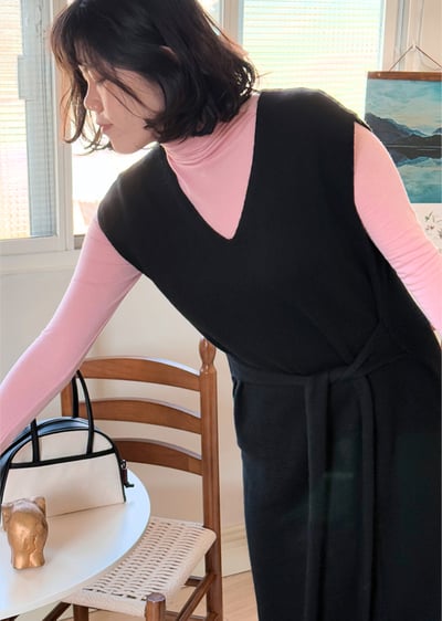 V領綁帶針織洋裝6