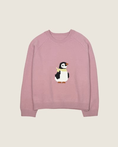 法式企鵝緹花毛衣-粉1