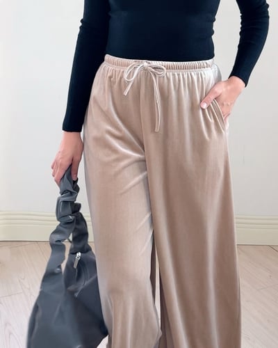 絲絨抽繩萬能褲-卡其4