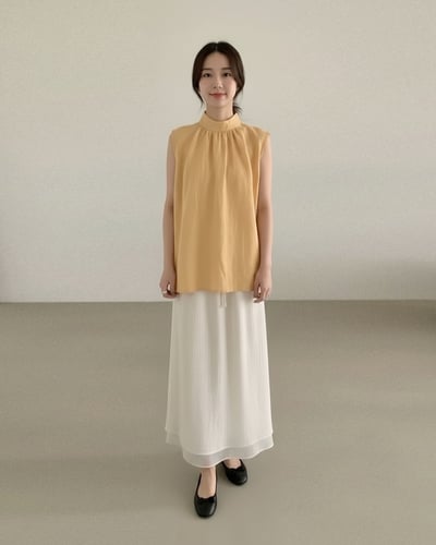 波紋層次紗長裙-杏2