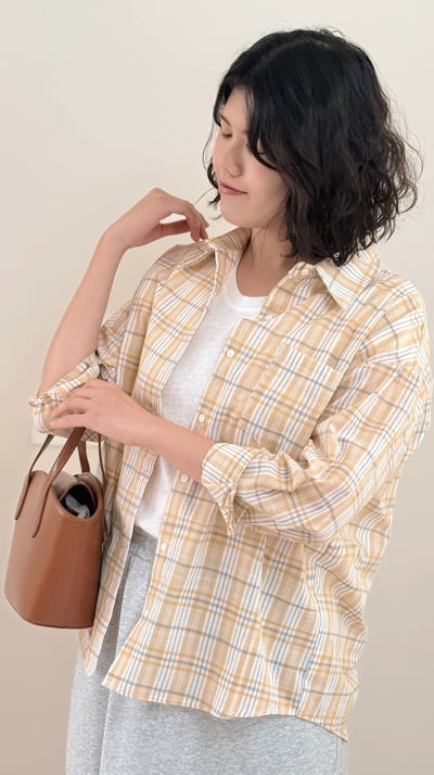 日和格紋防曬襯衫-橘1