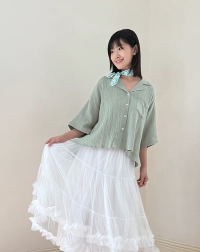 witharch-法式古巴襯衫-綠5