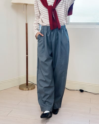 質感鬆緊腰西褲-灰1