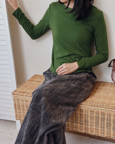 Q棉圓領打底衫-綠2