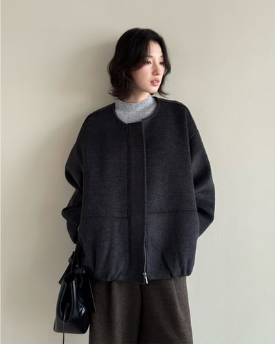 羊毛呢絨剪裁外套-深灰1