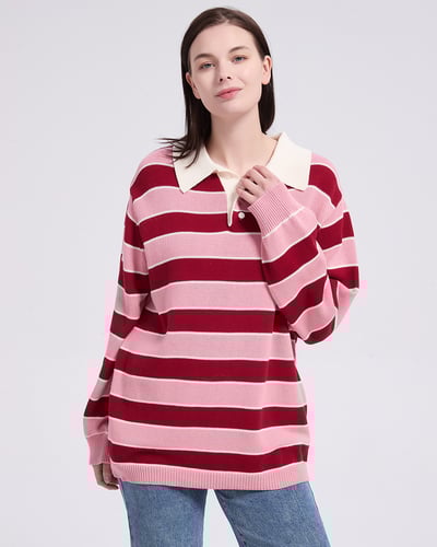 witharch條紋polo上衣-紅1