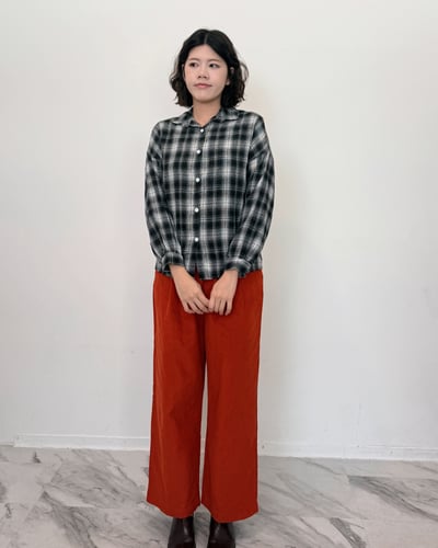 磨毛格紋襯衫-黑白3