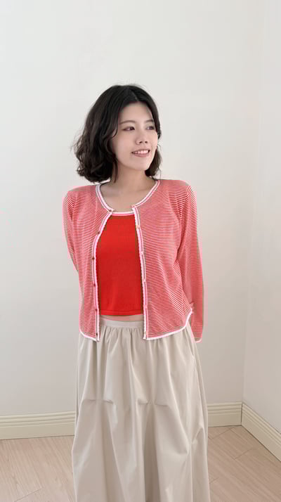 亞麻撞色背心-紅7