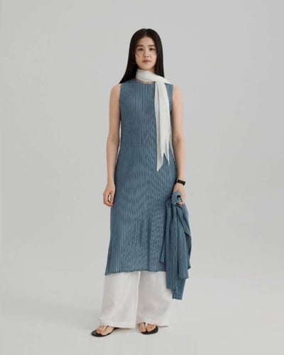 流動壓褶洋裝-藍1