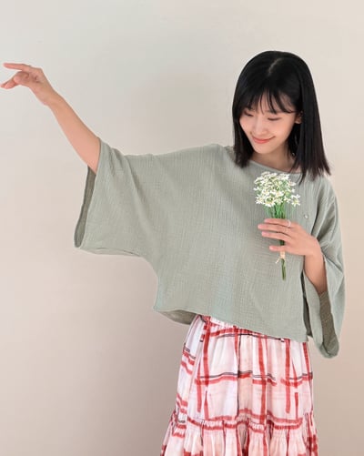 witharch-棉紗連袖上衣-綠4