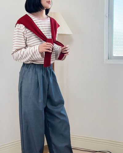 質感鬆緊腰西褲-灰2