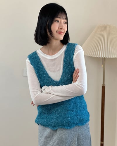 質感V領鉤織背心-藍1