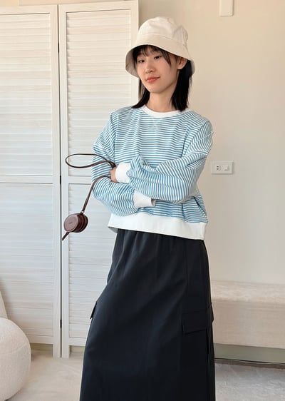 天絲休閒口袋工裝裙-深藍4