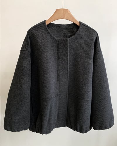 羊毛呢絨剪裁外套-深灰6