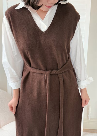 V領綁帶針織洋裝8