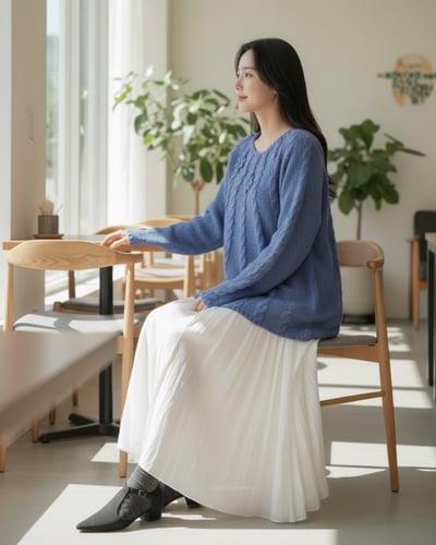 手工繡花麻花上衣-中藍2