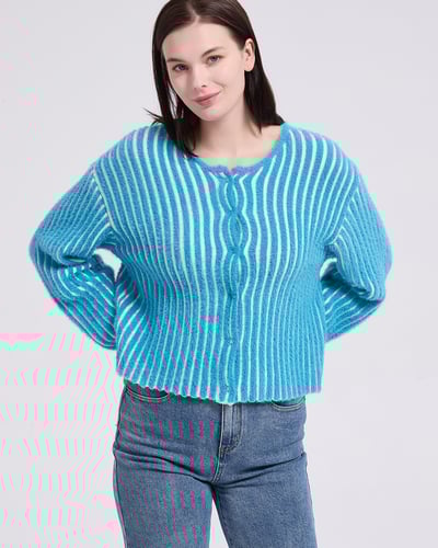 witharch精緻毛毛扣衫-藍1