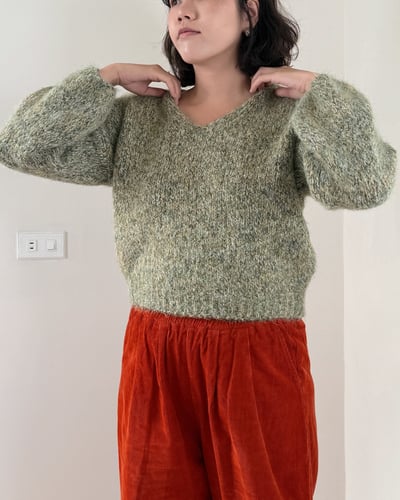 V領花紗羊毛衣-綠3
