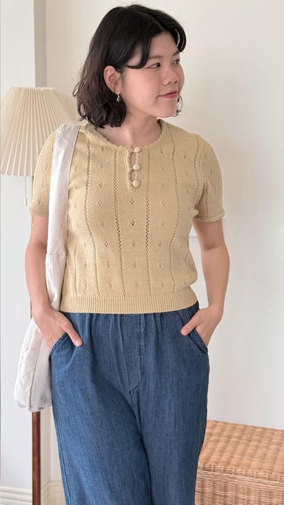 法式紋理針織衫-黃4