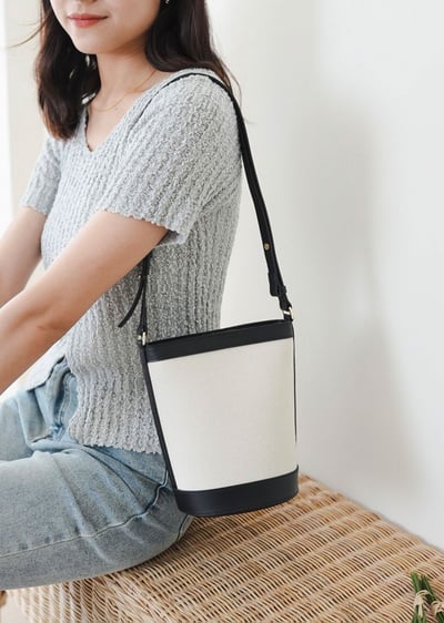 帆布與皮革經典水桶包(真皮)1