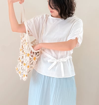 柔霧連袖綁帶上衣-杏4