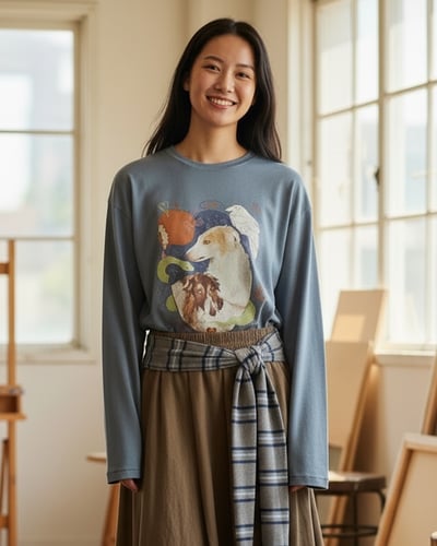 復古狗狗印花tee-藍3