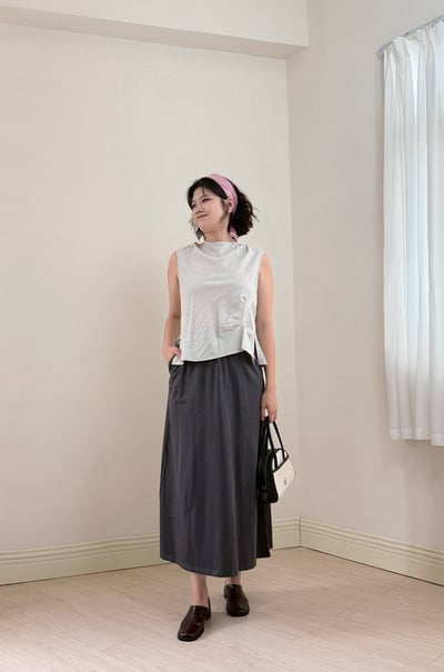 棉質微柔口袋長裙-深灰3