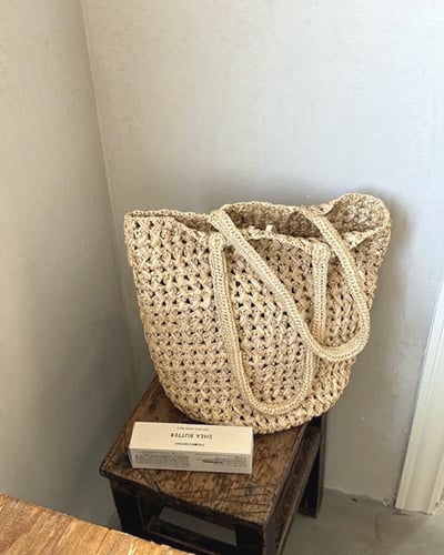 拉菲草手工編織包-杏1