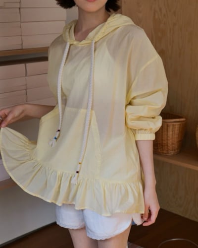 清透連帽傘擺防曬衫-黃5