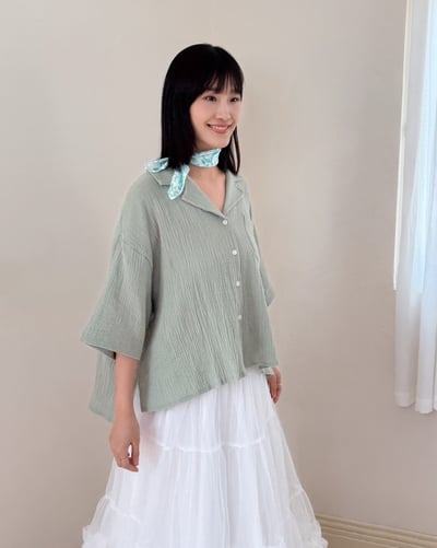 witharch-法式古巴襯衫-綠7