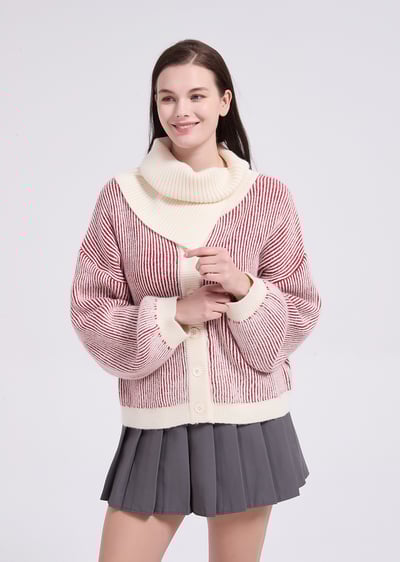 witharch圍巾雙色上衣-紅3