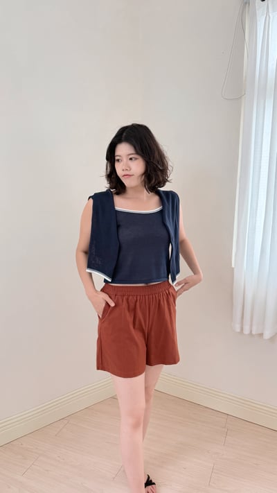 亞麻撞色開襟外套-深藍6