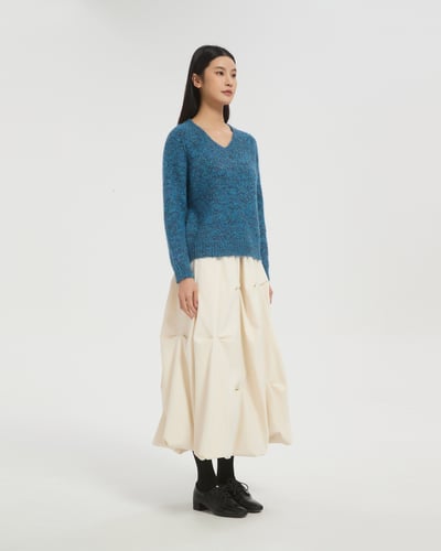 witharch時髦抓褶花苞裙-雲白3