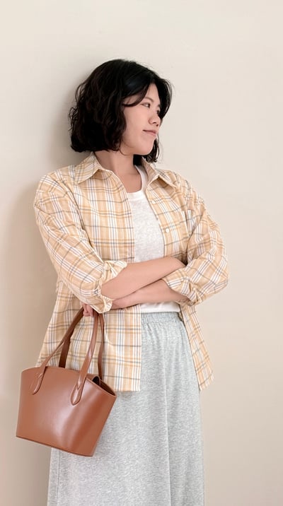 日和格紋防曬襯衫-橘2