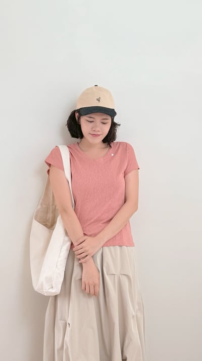 天絲亞麻U領Tee-粉2